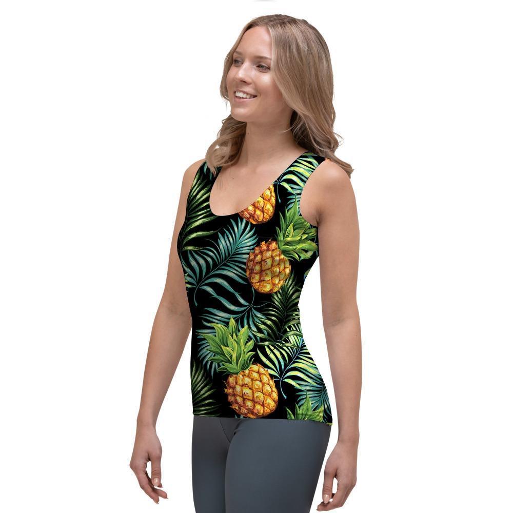 Tropical Palm Leaf Pineapple Print Women's Tank Top-grizzshop