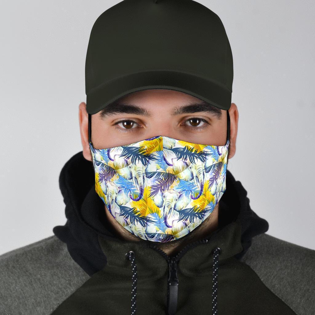 Tropical Palm Leave Elephant Print Face Mask-grizzshop