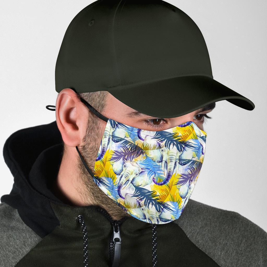 Tropical Palm Leave Elephant Print Face Mask-grizzshop