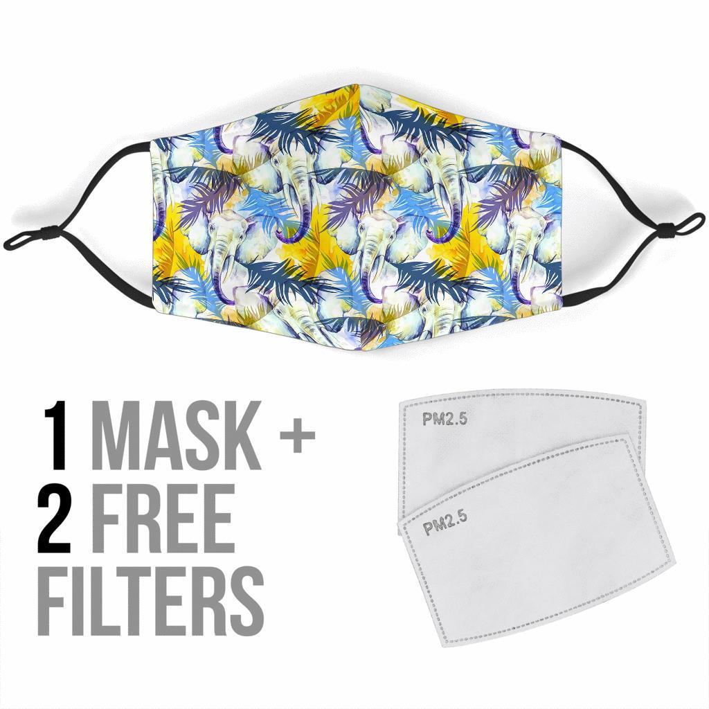 Tropical Palm Leave Elephant Print Face Mask-grizzshop