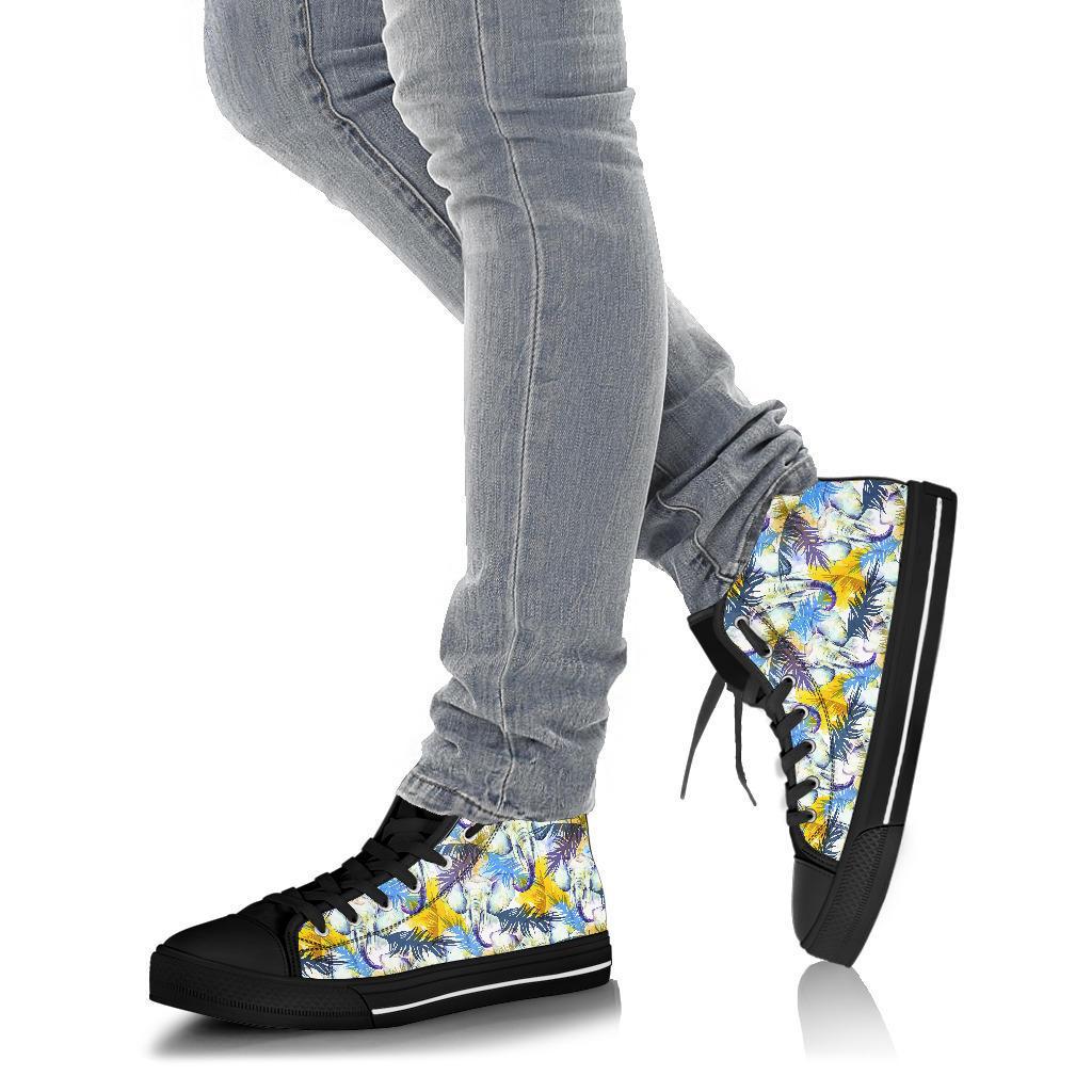 Tropical Palm Leave Elephant Print Men Women's High Top Shoes-grizzshop