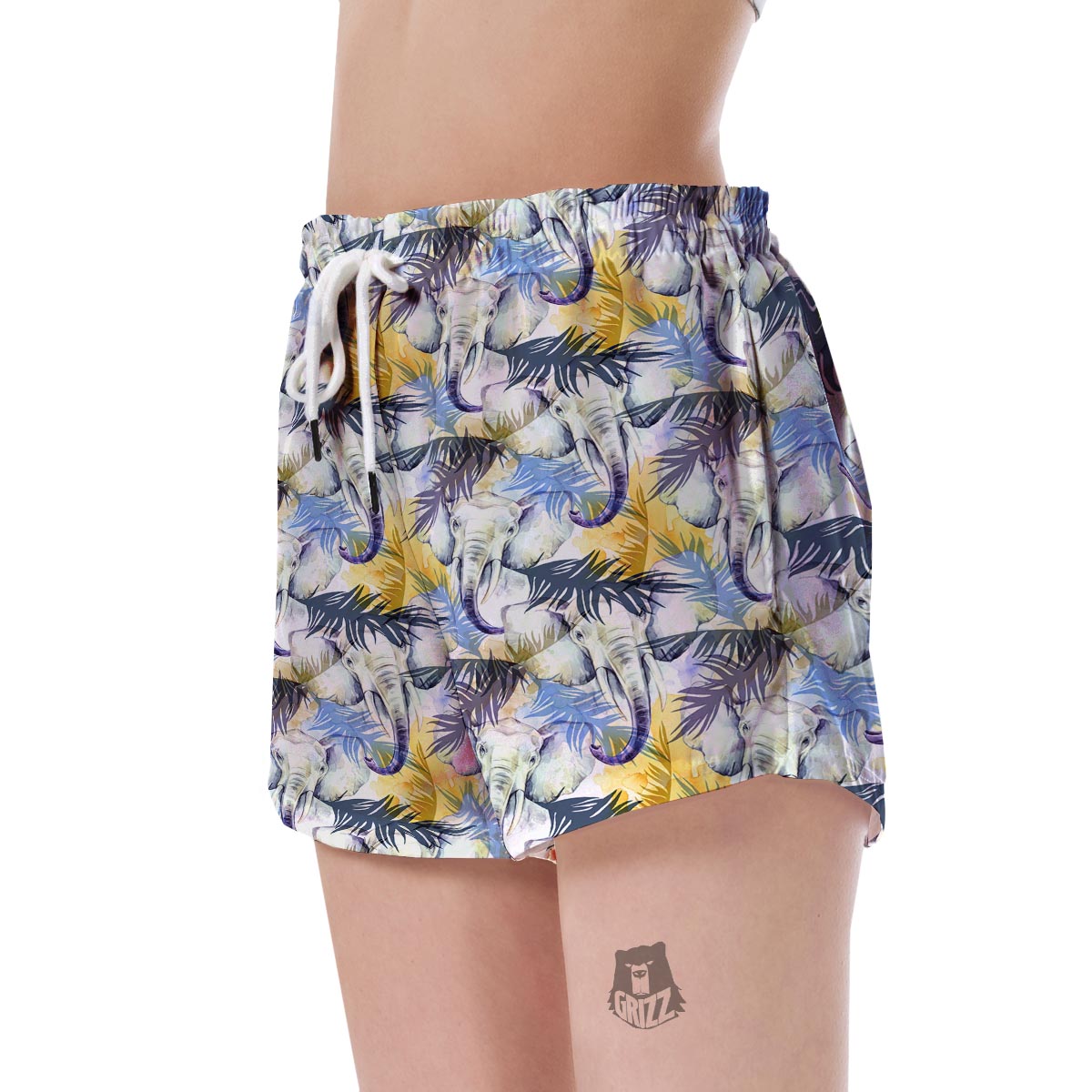 Tropical Palm Leave Elephant Print Women's Shorts-grizzshop