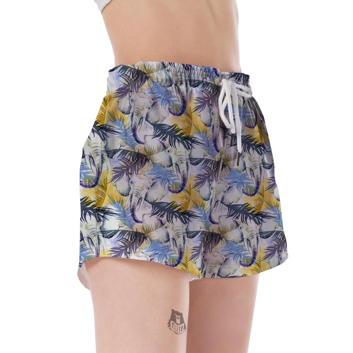Tropical Palm Leave Elephant Print Women's Shorts-grizzshop