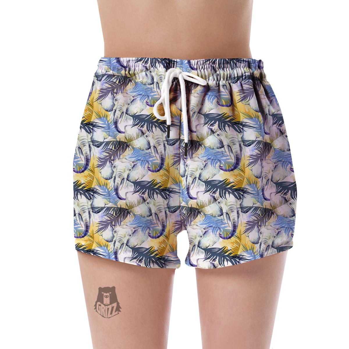 Tropical Palm Leave Elephant Print Women's Shorts-grizzshop