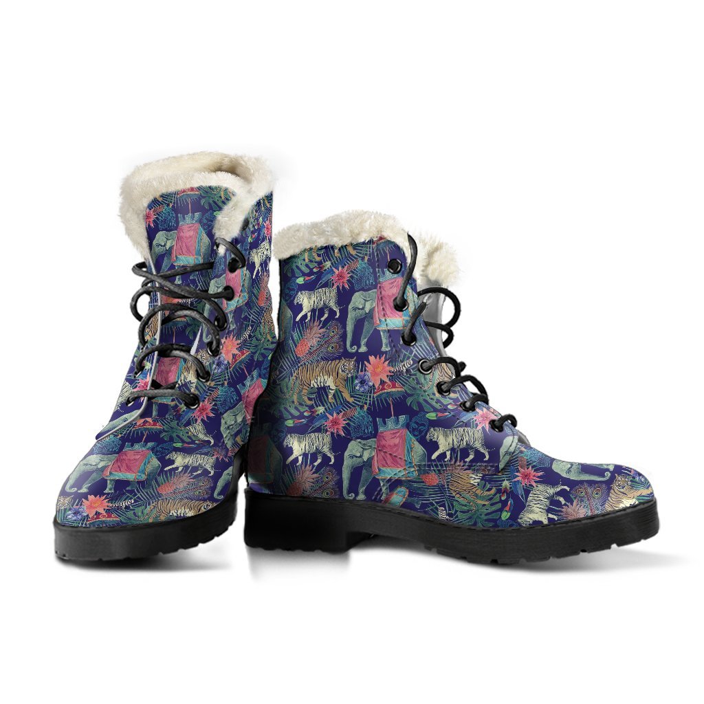 Tropical Palm Leave Peacock Tiger Elephant Comfy Winter Boots-grizzshop