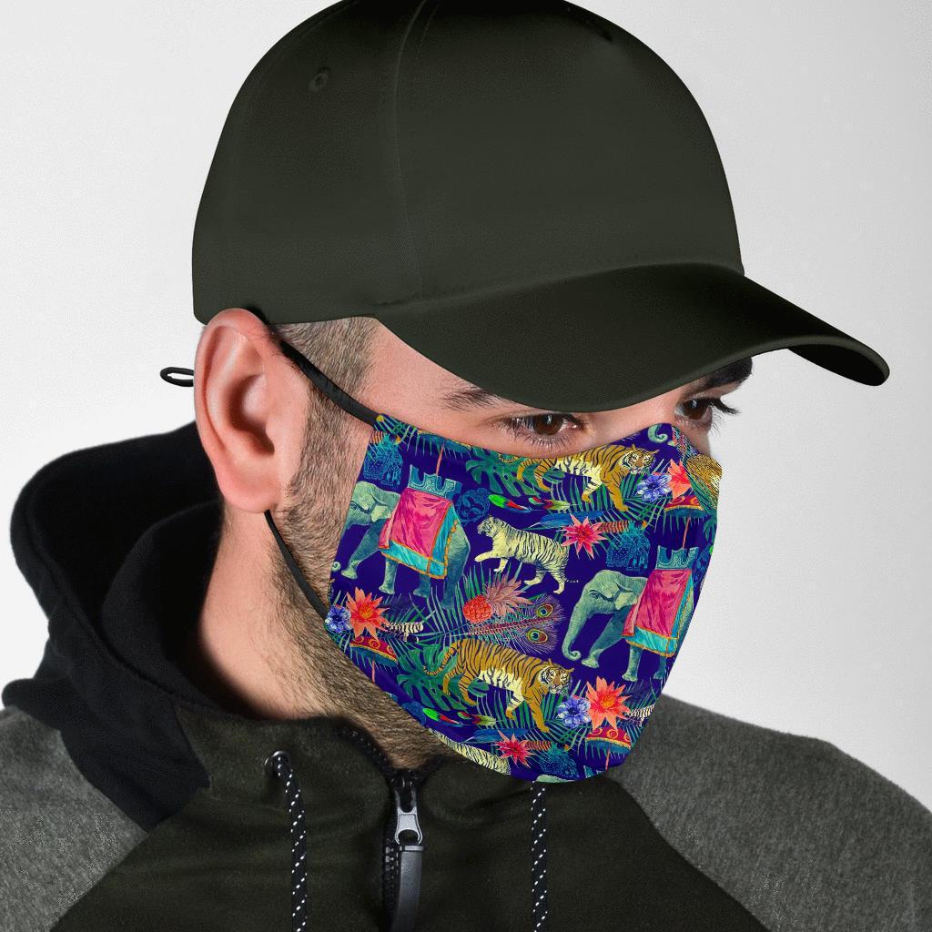 Tropical Palm Leave Peacock Tiger Elephant Face Mask-grizzshop