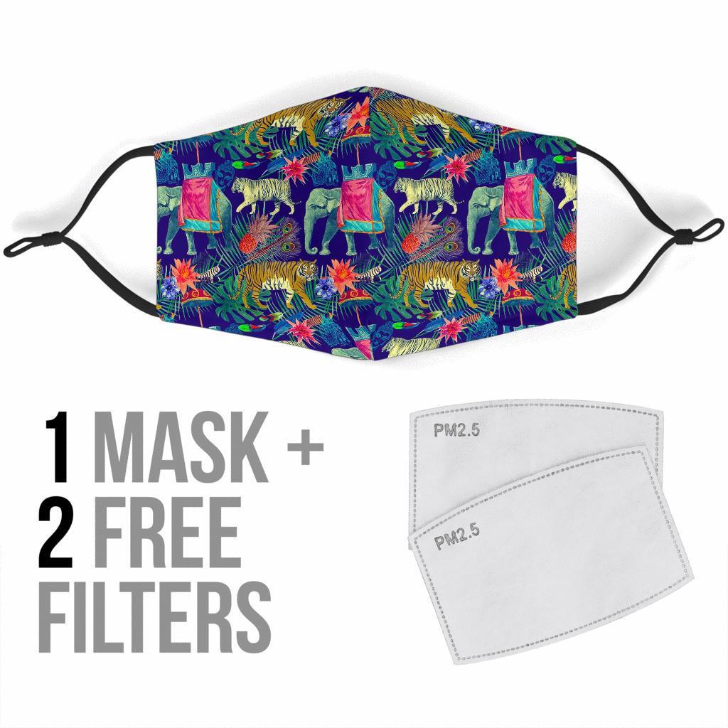 Tropical Palm Leave Peacock Tiger Elephant Face Mask-grizzshop