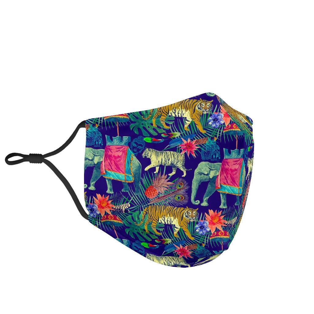 Tropical Palm Leave Peacock Tiger Elephant Face Mask-grizzshop