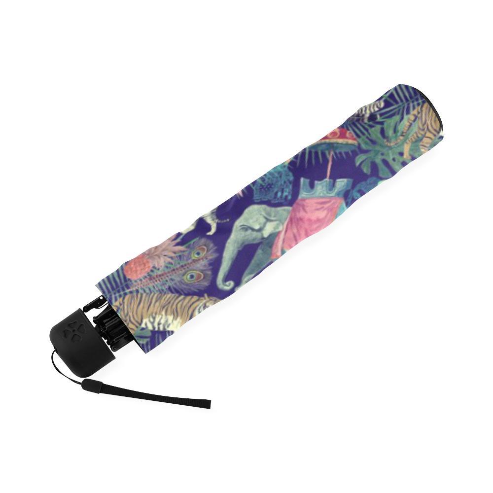 Tropical Palm Leave Peacock Tiger Elephant Foldable Umbrella-grizzshop
