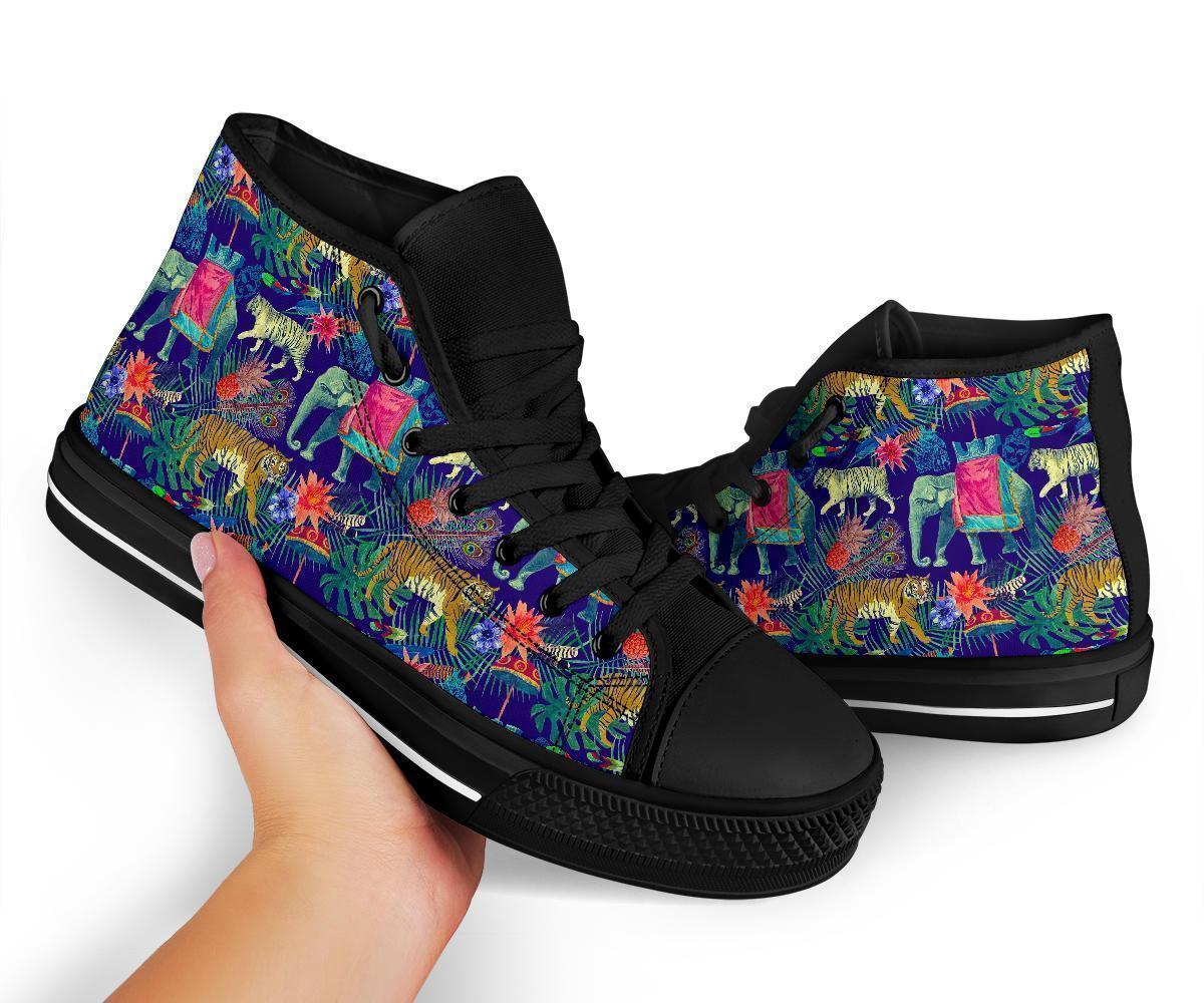 Tropical Palm Leave Peacock Tiger Elephant Men Women's High Top Shoes-grizzshop