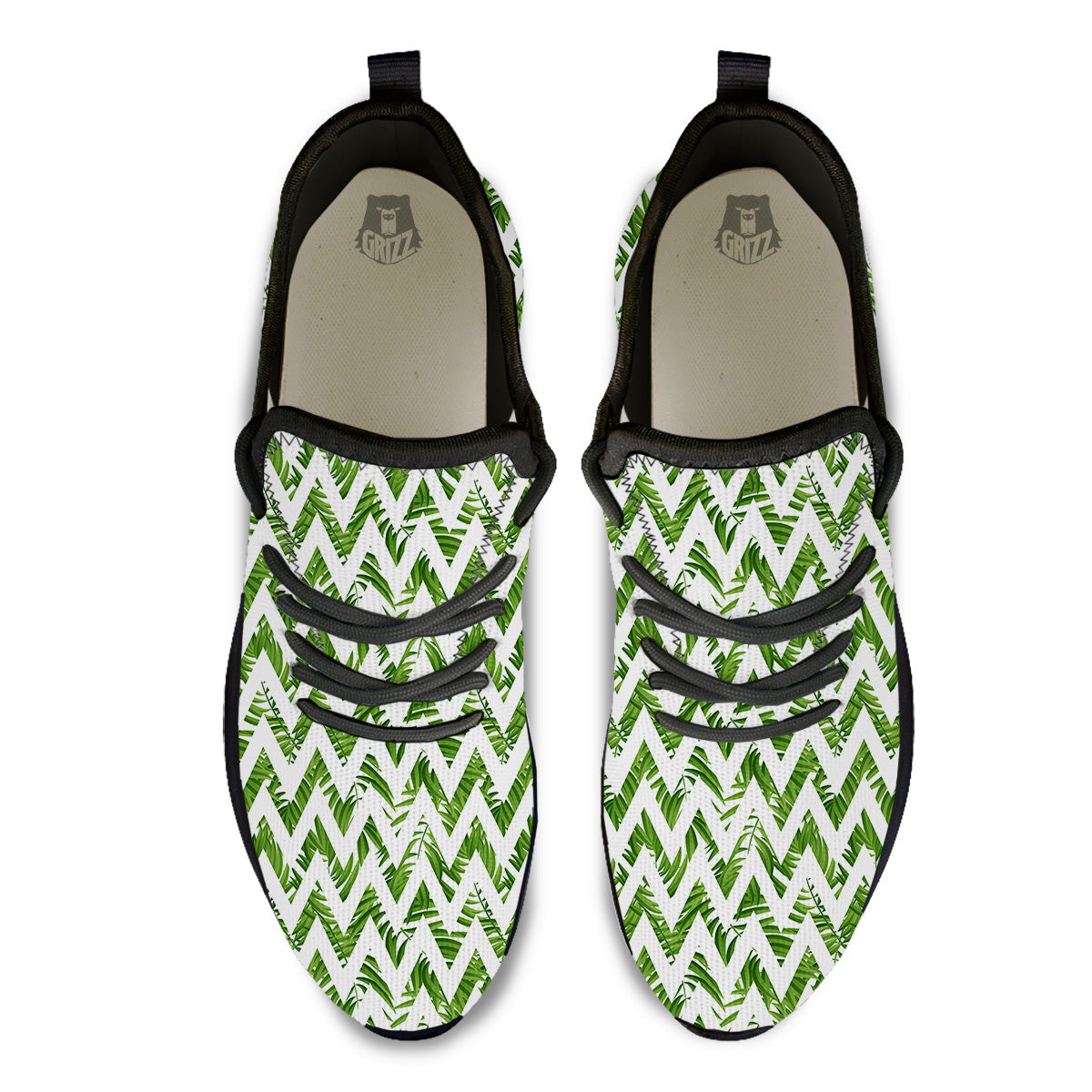 Tropical Palm Leaves Tropical Zigzag Print Pattern Black Athletic Shoes-grizzshop
