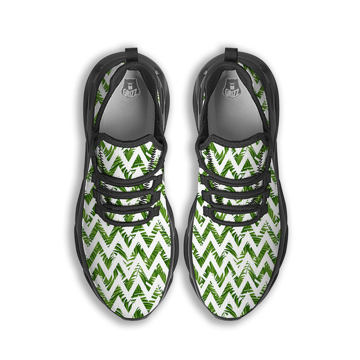 Tropical Palm Leaves Tropical Zigzag Print Pattern Black Running Shoes-grizzshop