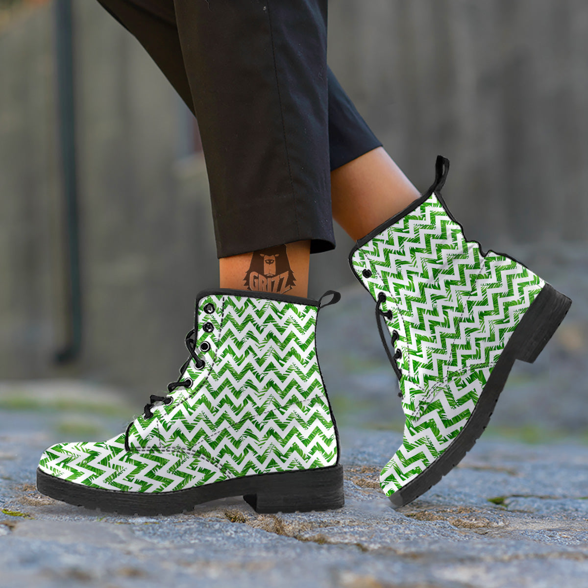 Tropical Palm Leaves Tropical Zigzag Print Pattern Leather Boots-grizzshop