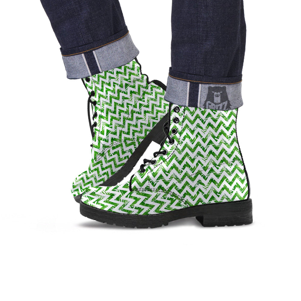 Tropical Palm Leaves Tropical Zigzag Print Pattern Leather Boots-grizzshop