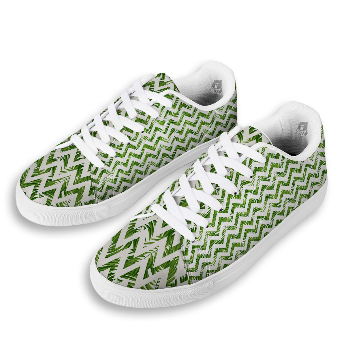Tropical Palm Leaves Tropical Zigzag Print Pattern White Low Top Sneakers-grizzshop