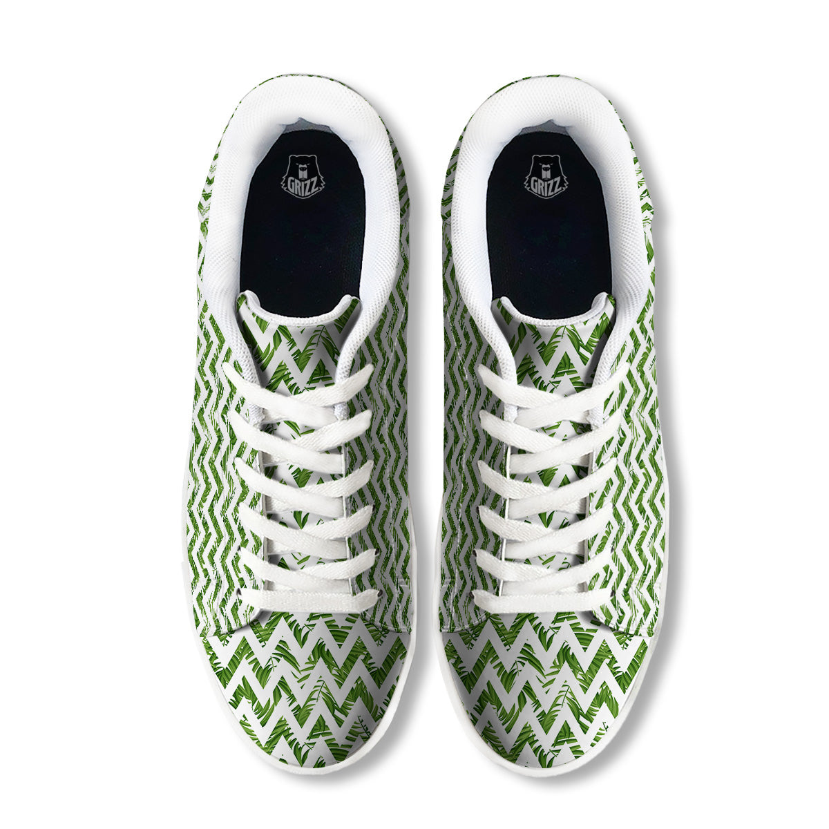 Tropical Palm Leaves Tropical Zigzag Print Pattern White Low Top Sneakers-grizzshop