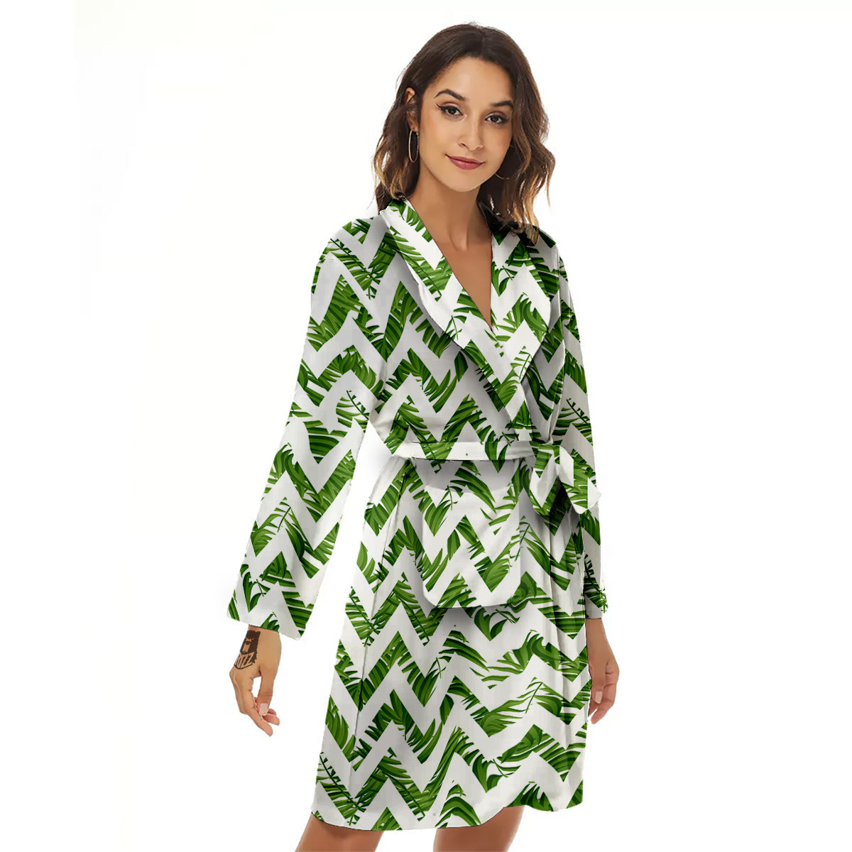 Tropical Palm Leaves Tropical Zigzag Print Pattern Women's Robe-grizzshop
