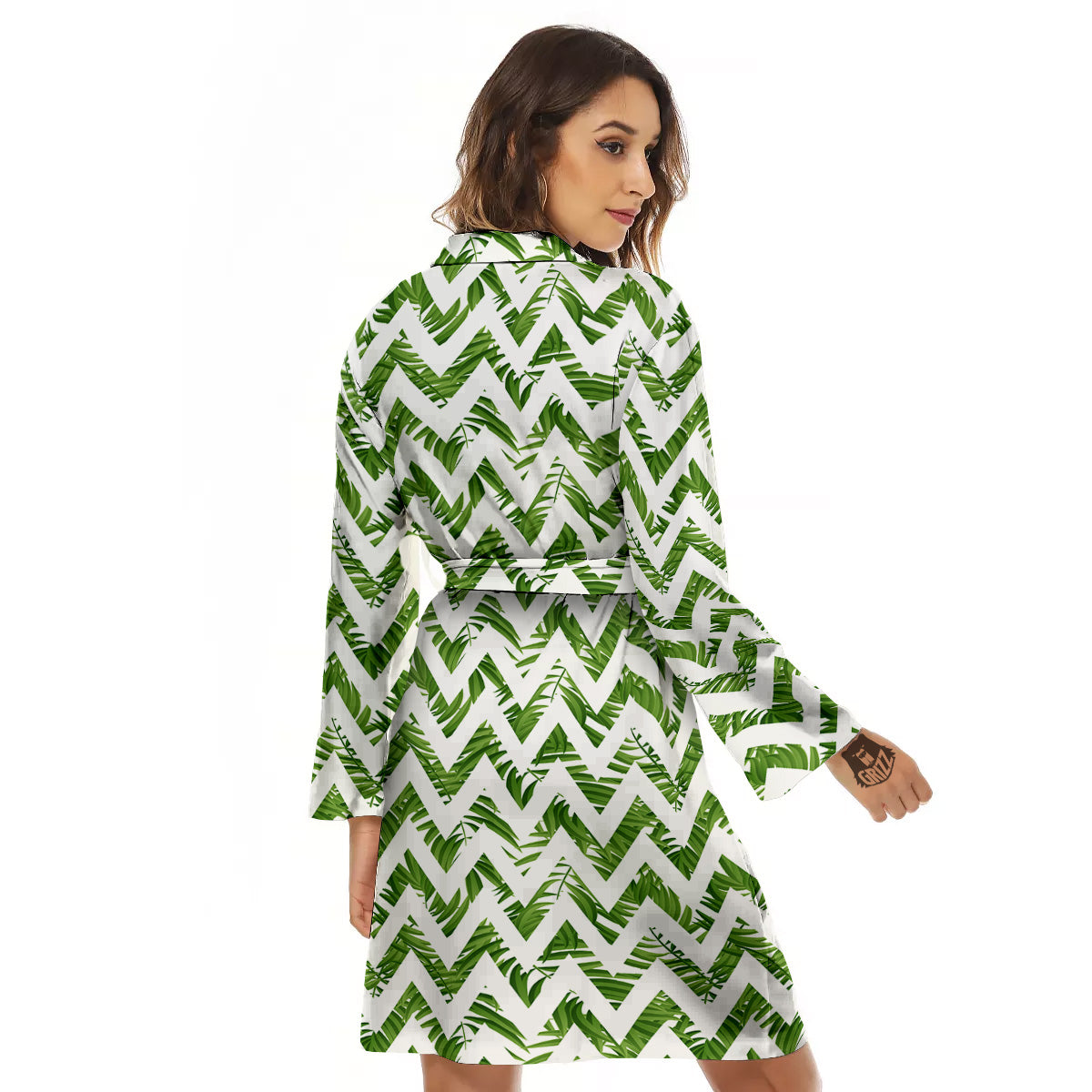 Tropical Palm Leaves Tropical Zigzag Print Pattern Women's Robe-grizzshop