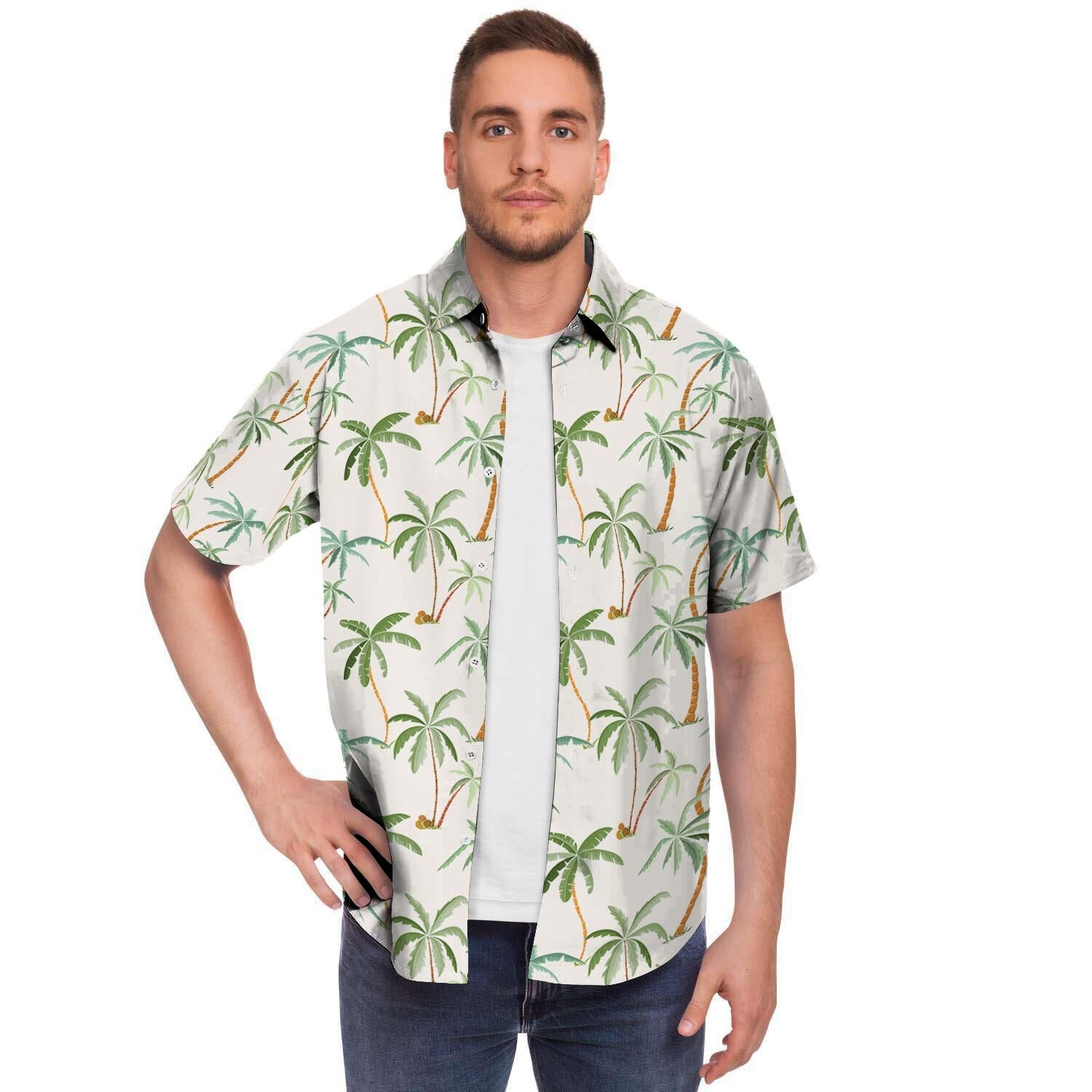 Tropical Palm Tree Hawaiian Print Men's Short Sleeve Shirt-grizzshop