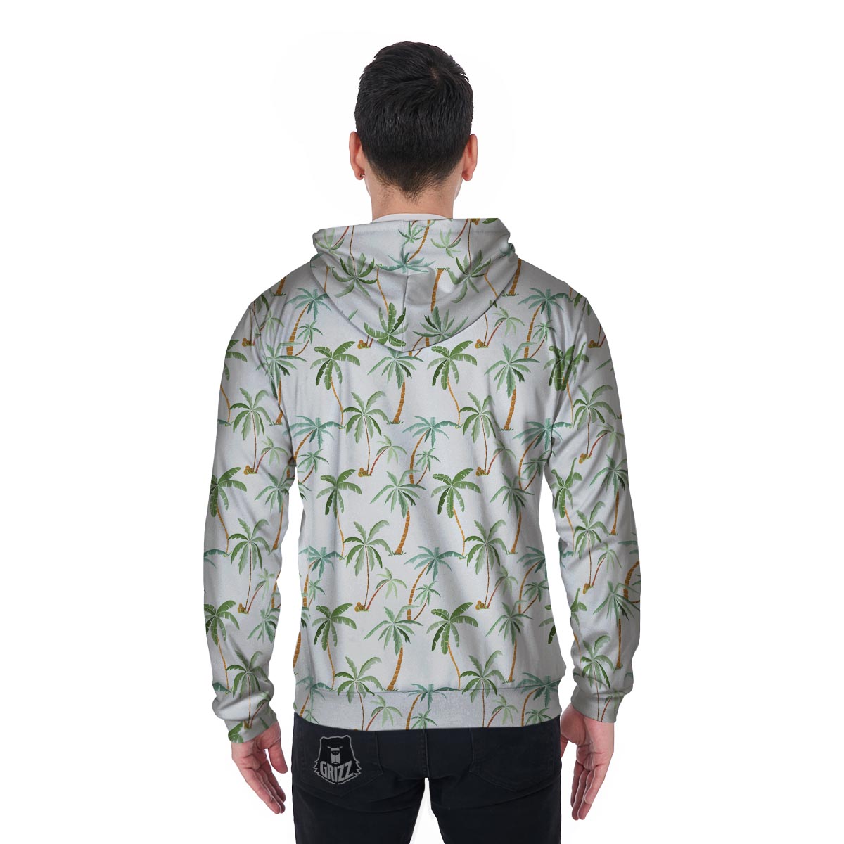 Tropical Palm Tree Hawaiian Print Men's Zip Up Hoodie-grizzshop