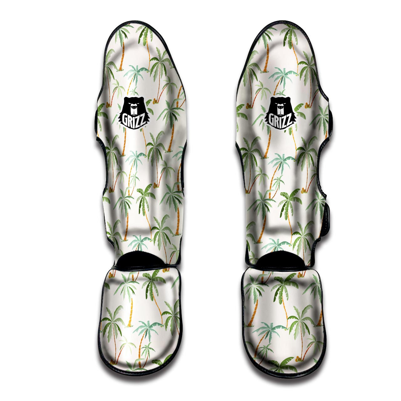 Hibiscus White Tropical Print Pattern Muay Thai Shin Guards