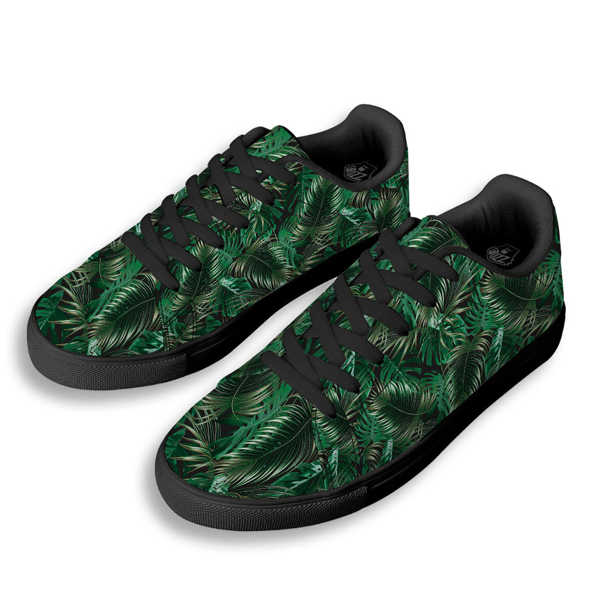 Tropical Palm Tree Print Pattern Black Low Top Sneakers-grizzshop