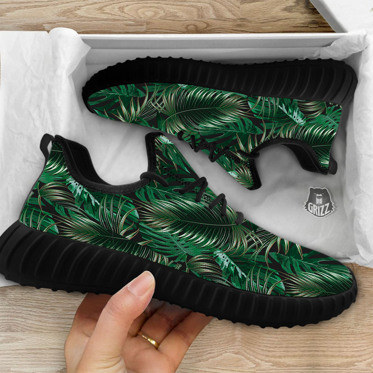 Tropical Palm Tree Print Pattern Black Walking Shoes-grizzshop