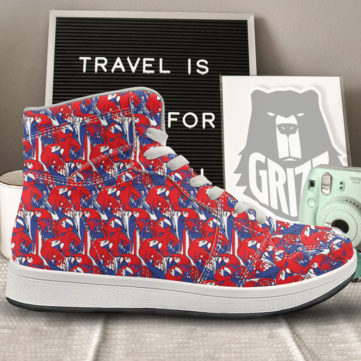 Tropical Parrot Print Pattern High Top Sneakers-grizzshop