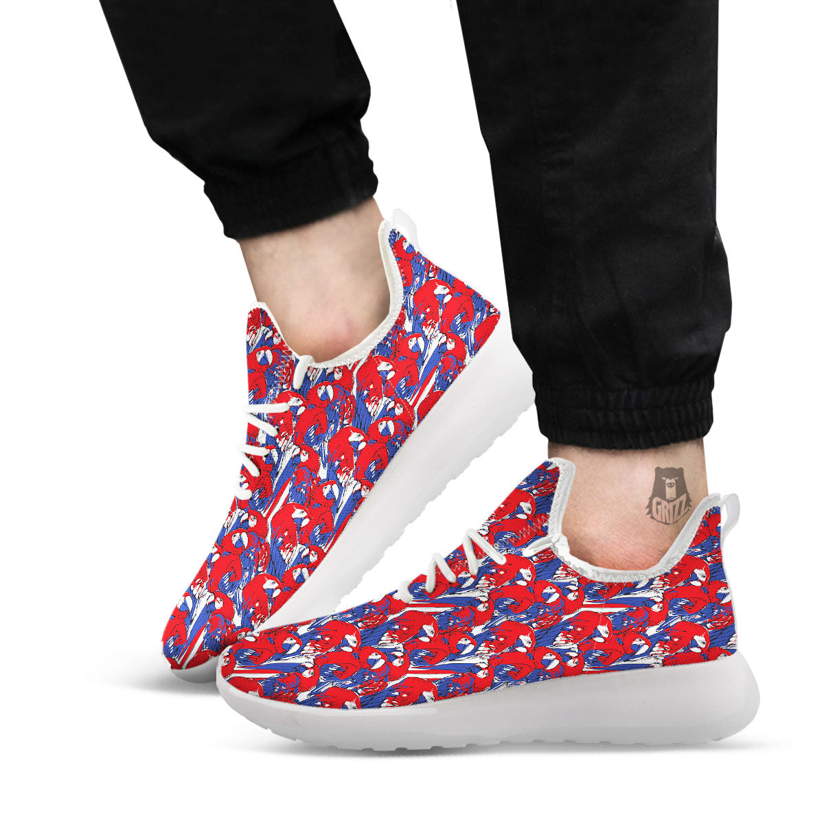 Tropical Parrot Print Pattern White Athletic Shoes-grizzshop