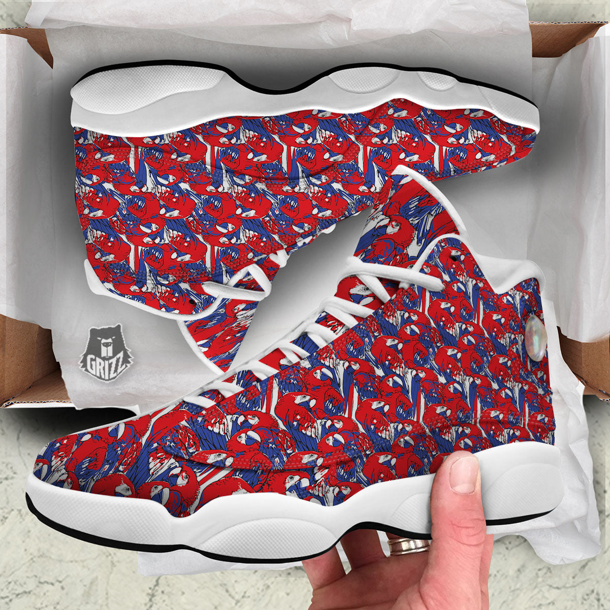 Tropical Parrot Print Pattern White Basketball Shoes-grizzshop