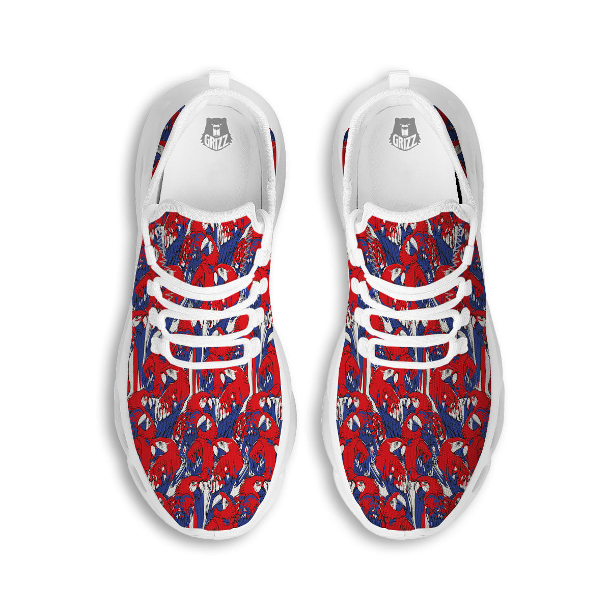 Tropical Parrot Print Pattern White Running Shoes-grizzshop