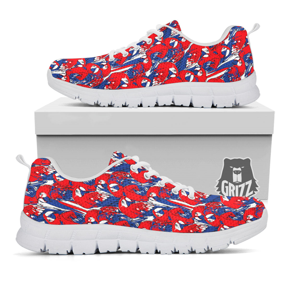 Tropical Parrot Print Pattern White Sneaker-grizzshop