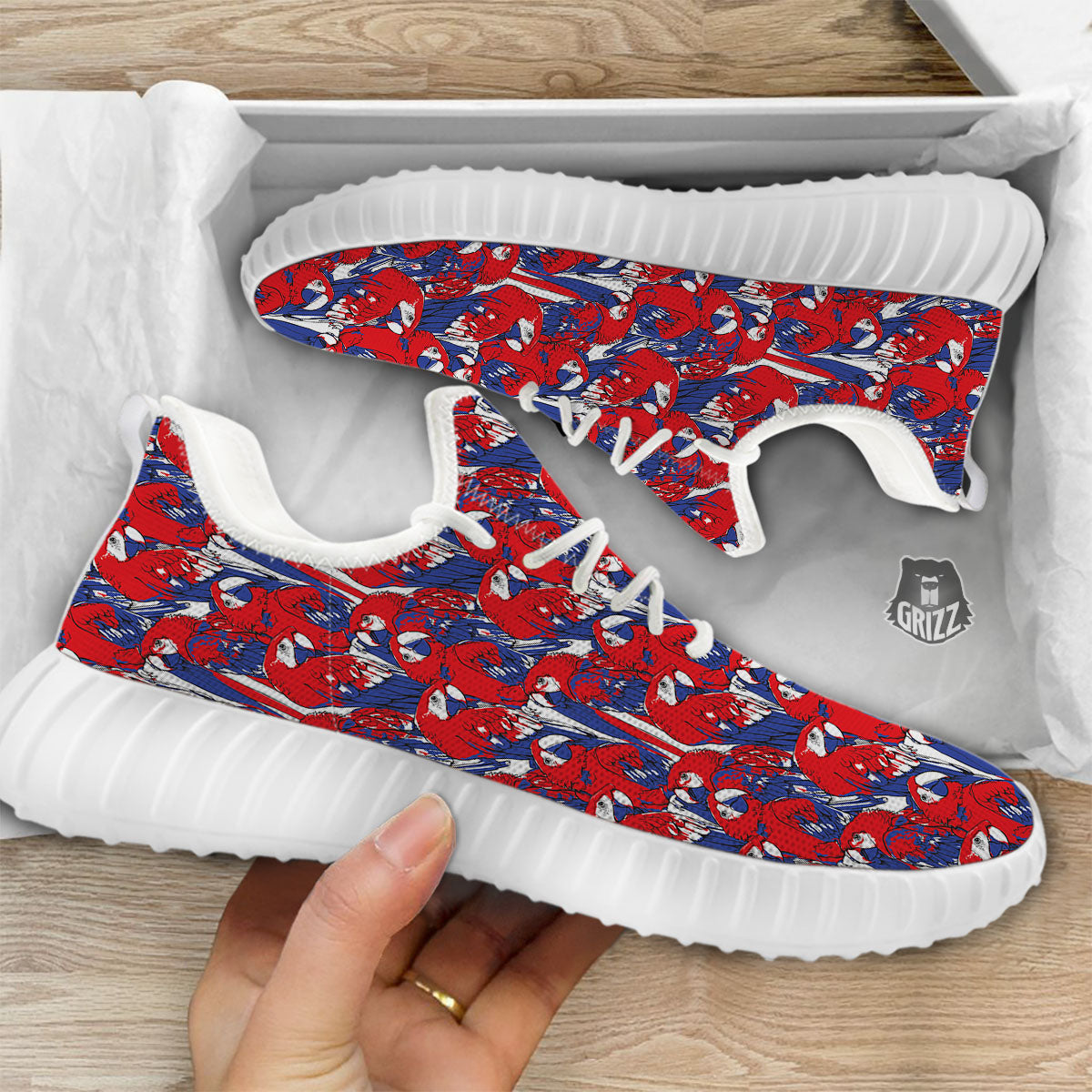 Tropical Parrot Print Pattern White Walking Shoes-grizzshop
