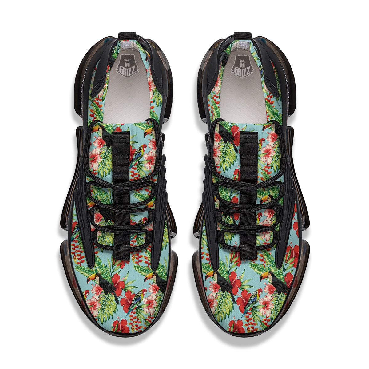 Tropical Parrot Toucan Print Pattern Black Gym Shoes-grizzshop