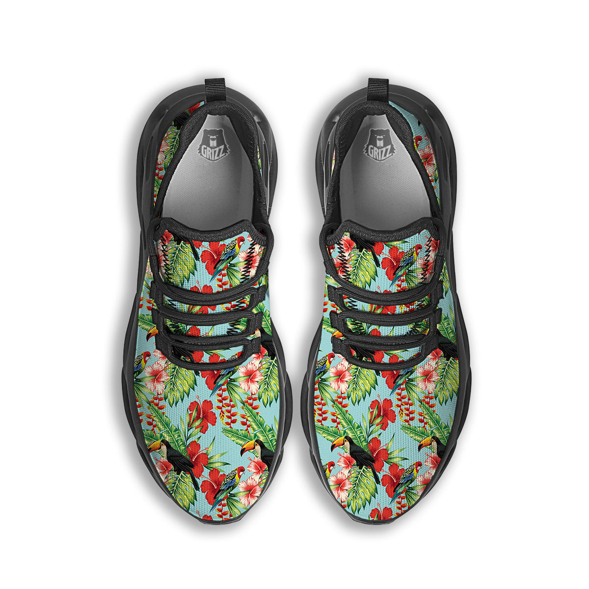 Tropical Parrot Toucan Print Pattern Black Running Shoes-grizzshop