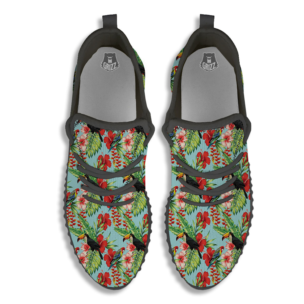 Tropical Parrot Toucan Print Pattern Black Walking Shoes-grizzshop