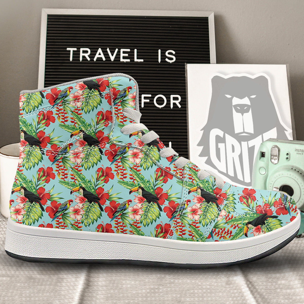 Tropical Parrot Toucan Print Pattern High Top Sneakers-grizzshop