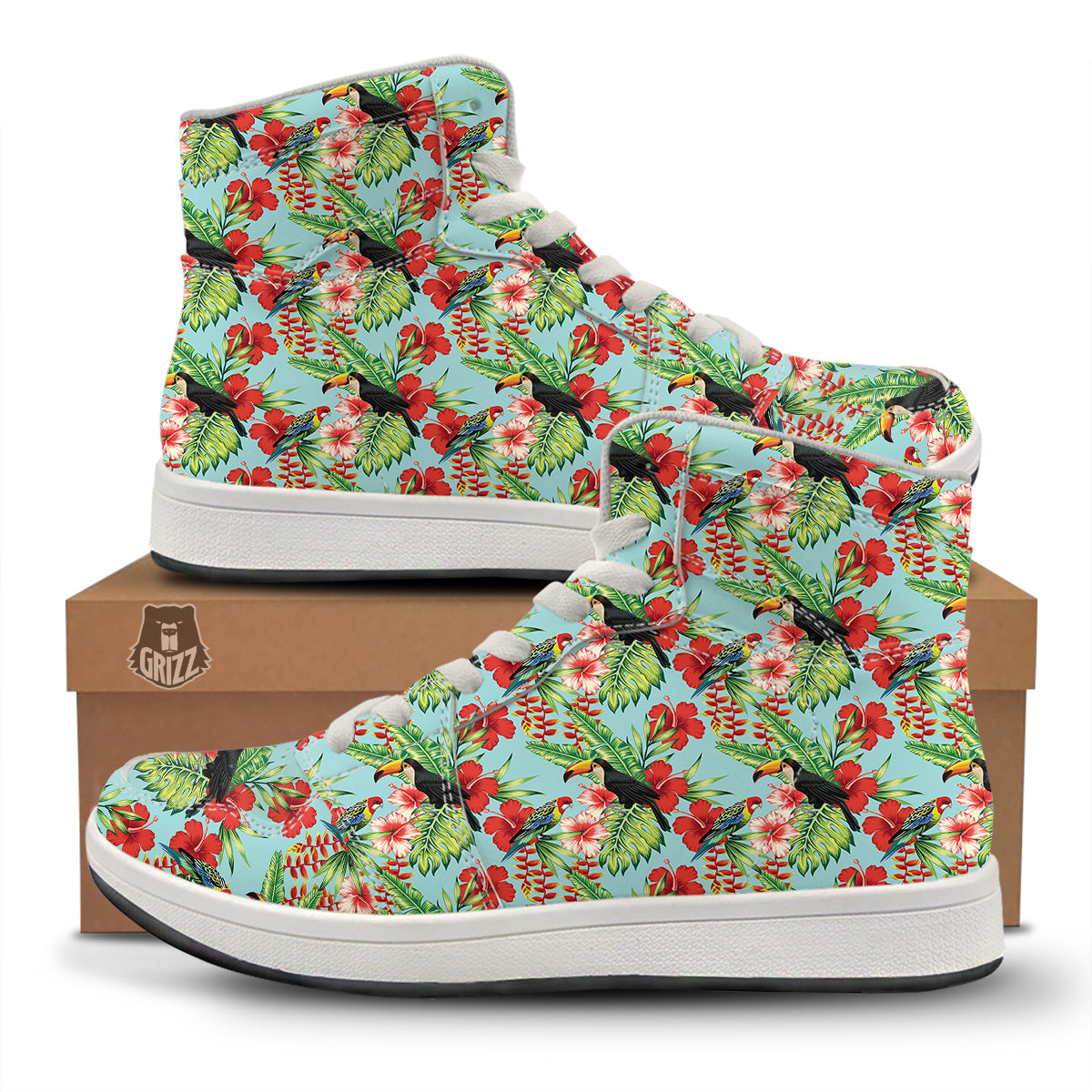 Tropical Parrot Toucan Print Pattern High Top Sneakers-grizzshop