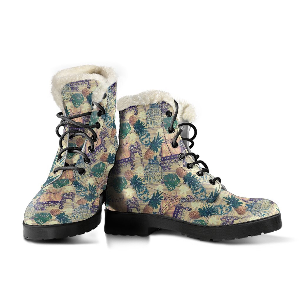 Tropical Pineapple Buddha Elephant Print Comfy Winter Boots-grizzshop