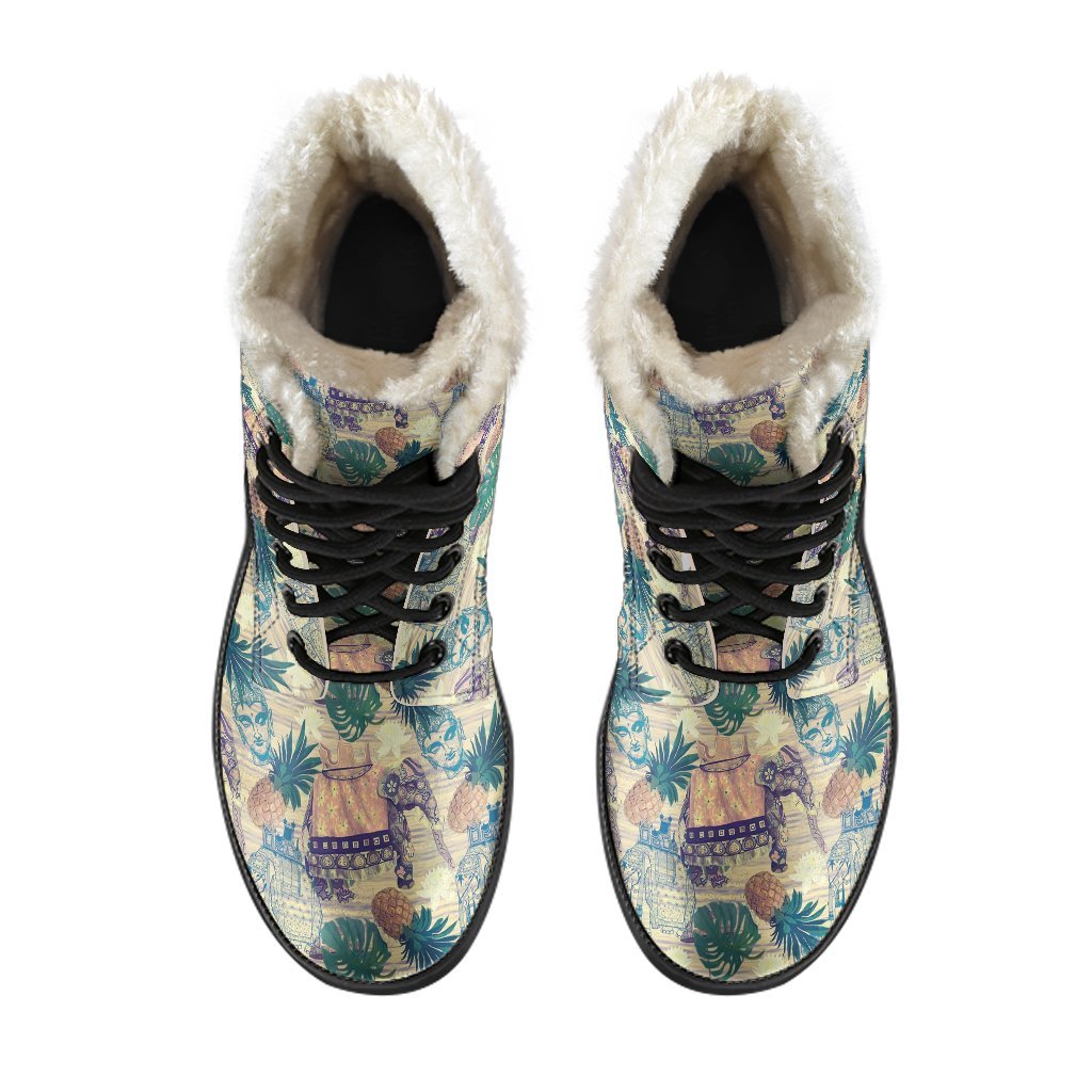 Tropical Pineapple Buddha Elephant Print Comfy Winter Boots-grizzshop
