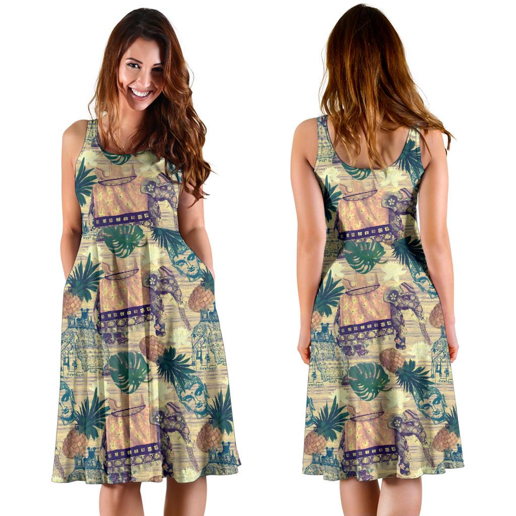 Tropical Pineapple Buddha Elephant Print Dress-grizzshop