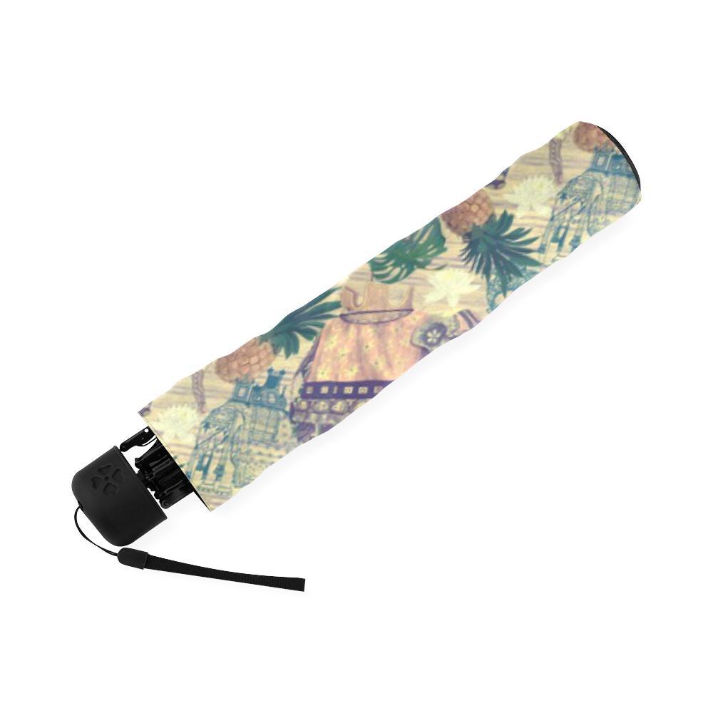 Tropical Pineapple Buddha Elephant Print Foldable Umbrella-grizzshop