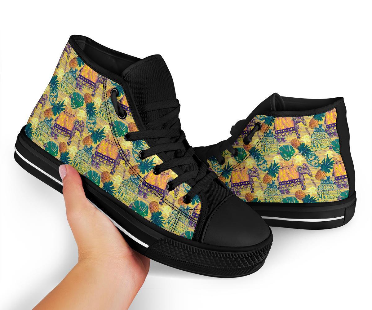 Tropical Pineapple Buddha Elephant Print Men Women's High Top Shoes-grizzshop