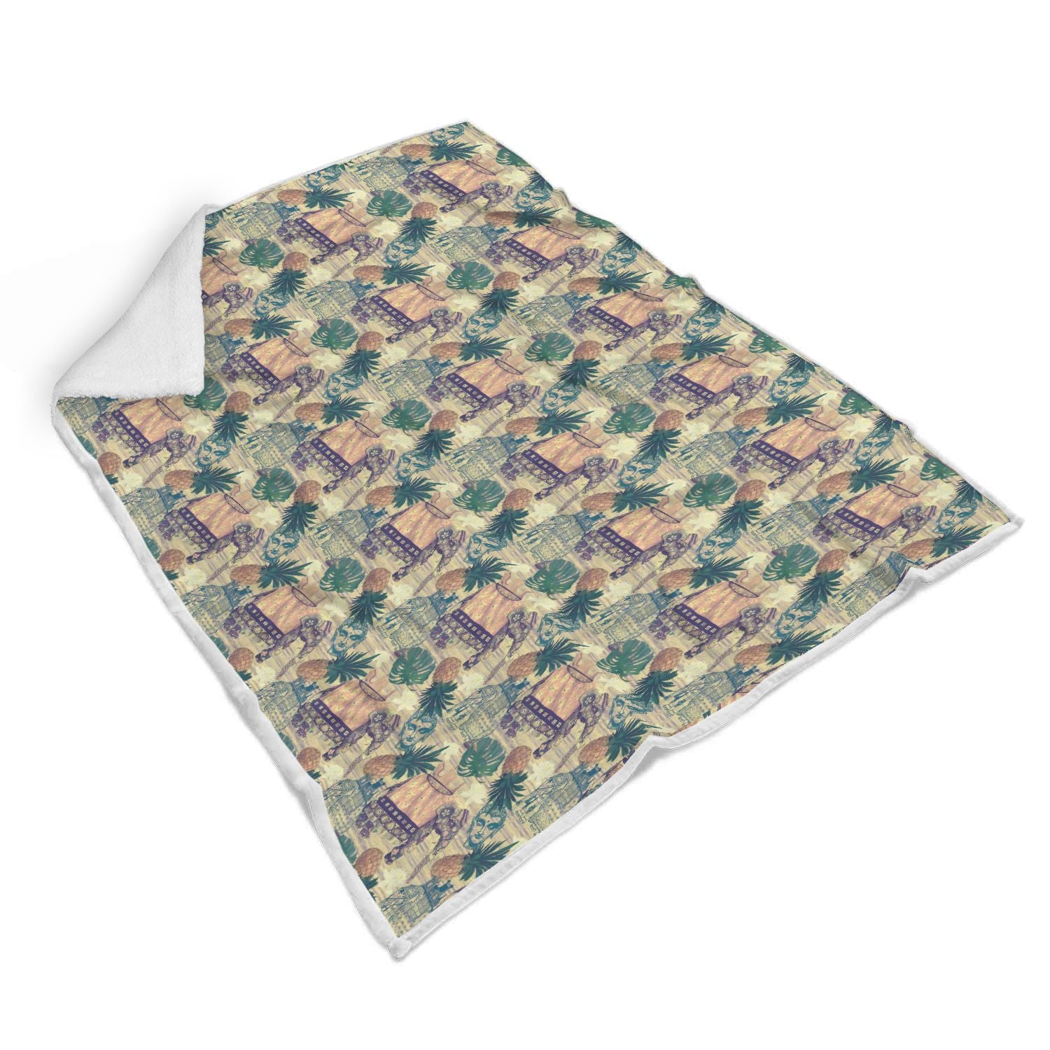 Tropical Pineapple Buddha Elephant Print Throw Blanket-grizzshop