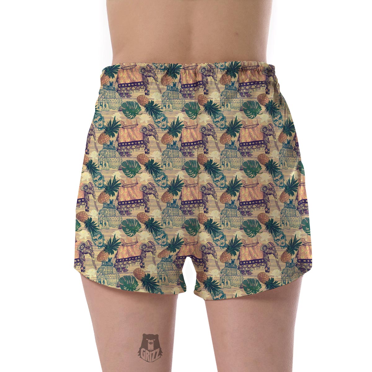 Tropical Pineapple Buddha Elephant Print Women's Shorts-grizzshop