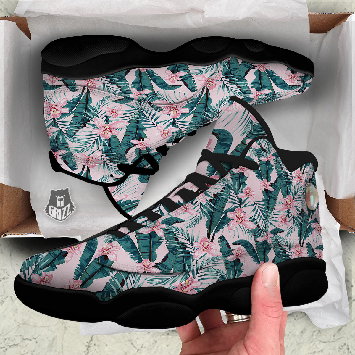Tropical Pink Hawaiian Print Pattern Black Basketball Shoes-grizzshop