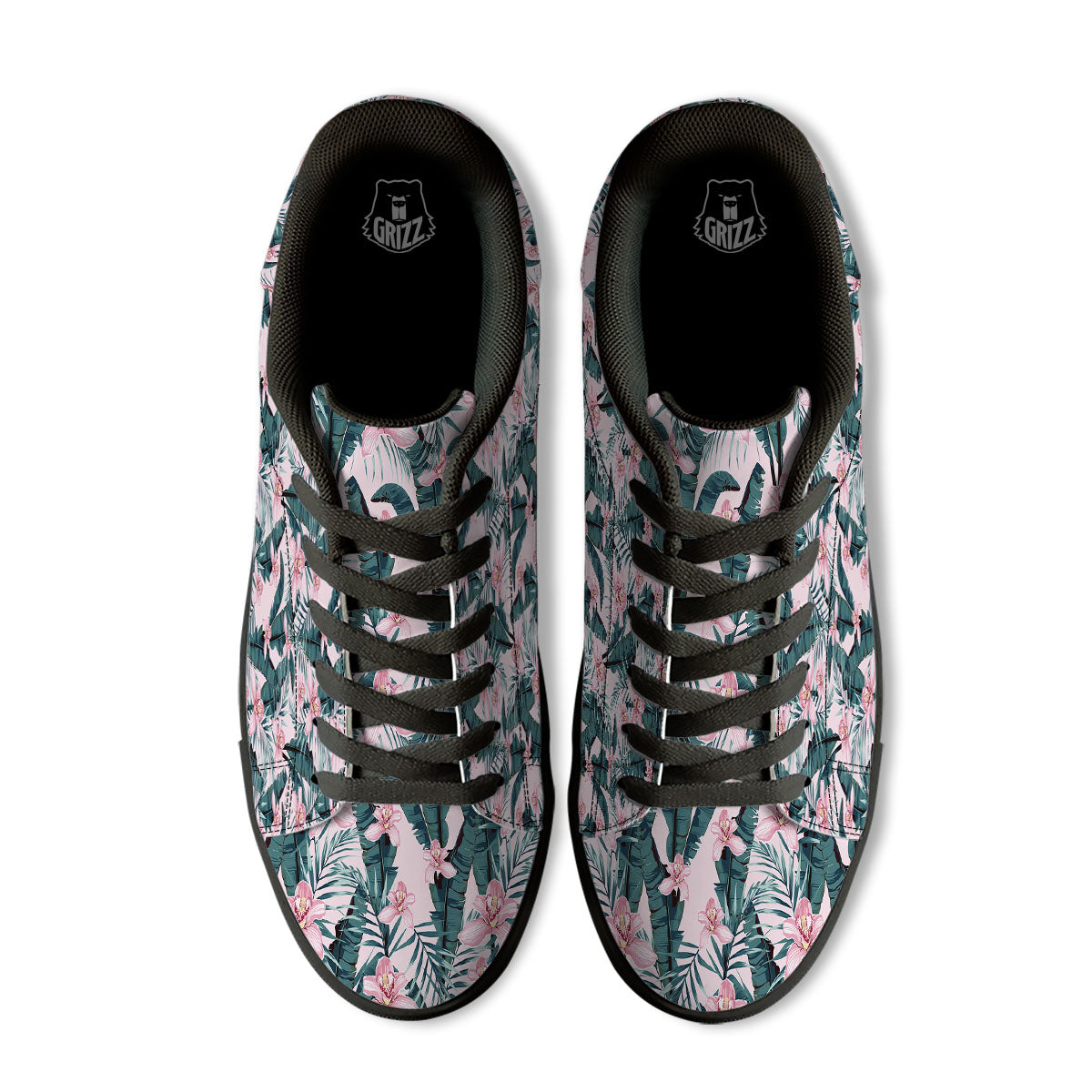 Tropical Pink Hawaiian Print Pattern Black Low Top Sneakers-grizzshop