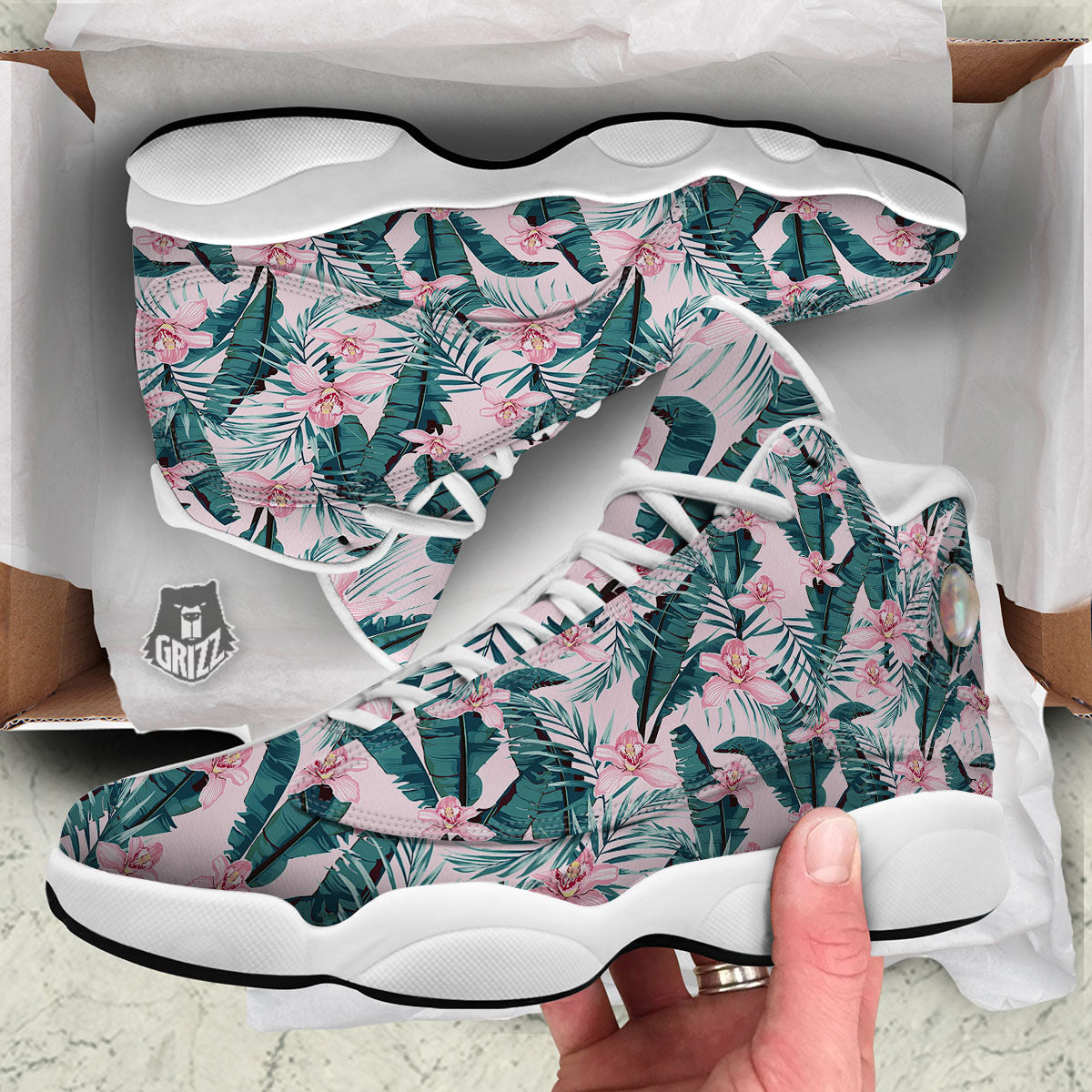 Tropical Pink Hawaiian Print Pattern White Basketball Shoes-grizzshop