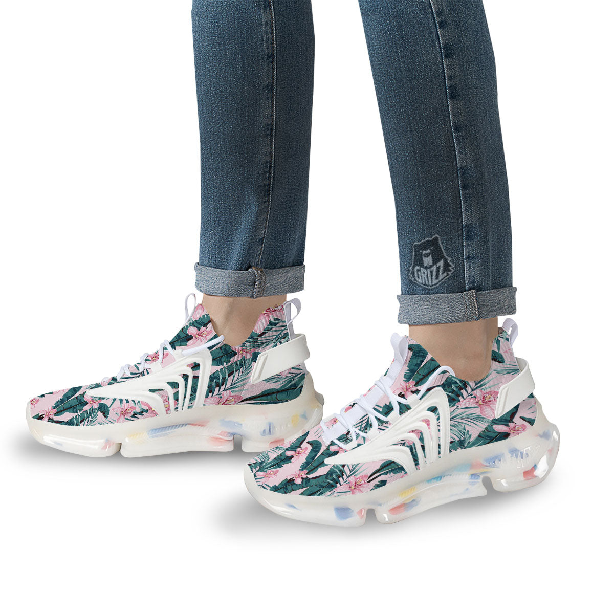 Tropical Pink Hawaiian Print Pattern White Gym Shoes-grizzshop