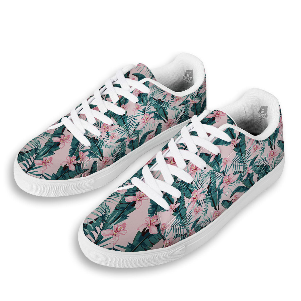 Tropical Pink Hawaiian Print Pattern White Low Top Sneakers-grizzshop